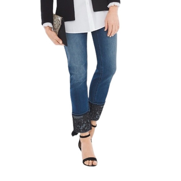 Chico's Denim - CHICOS So Slimming Sequin Lace-Cuff Ankle Jeans, Chicos Size O (size 4/S)